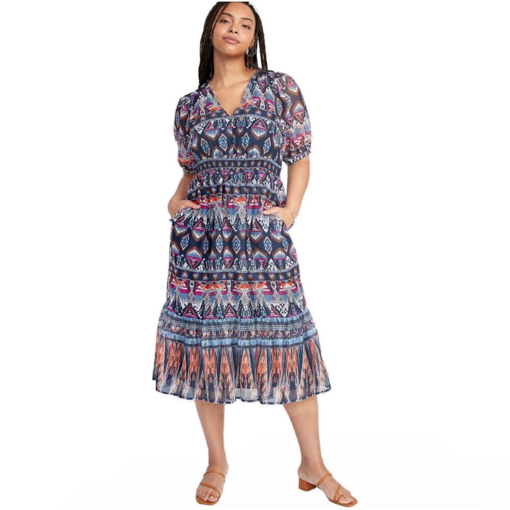 Old Navy Aztec Print Smocked Waist Midi Dress Size 2X